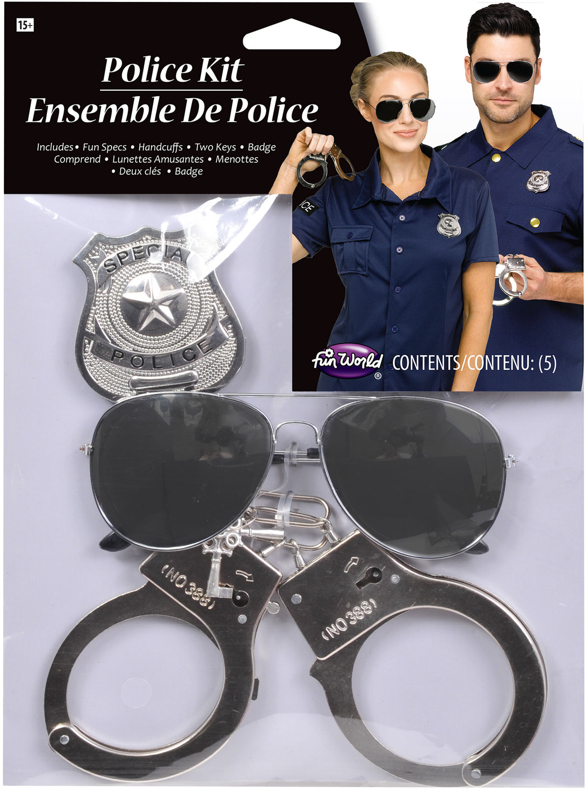 Ensemble instantané Policier – Lunettes, insigne et menottes