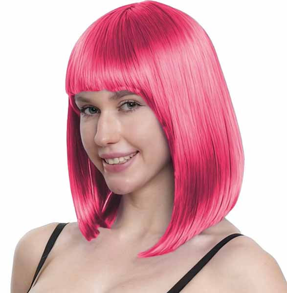 Perruque carré longue rose – Accessoire Halloween & Déguisement