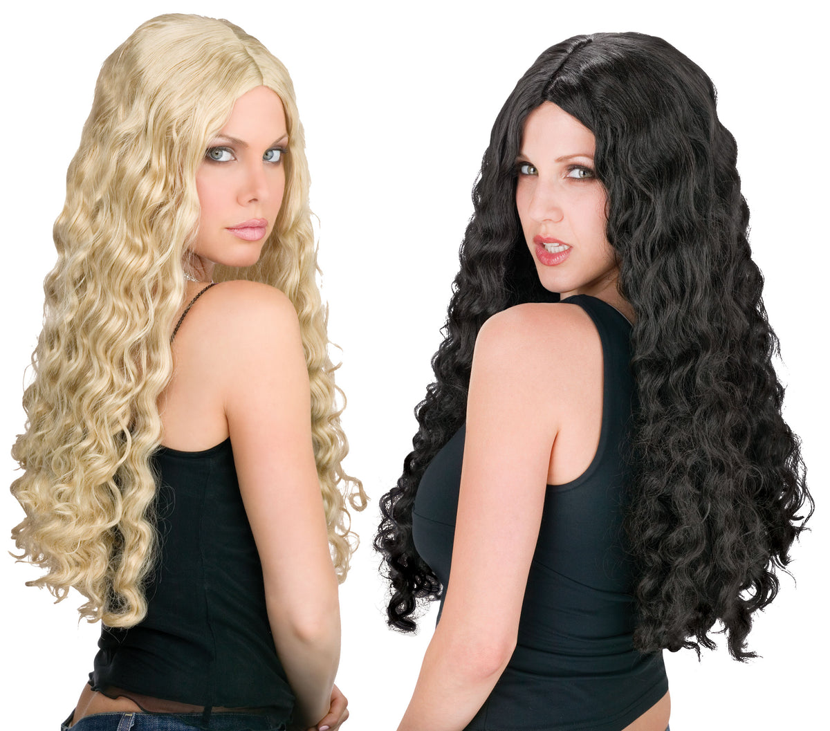 Perruque longue et soyeuse noire 24 po – Adulte