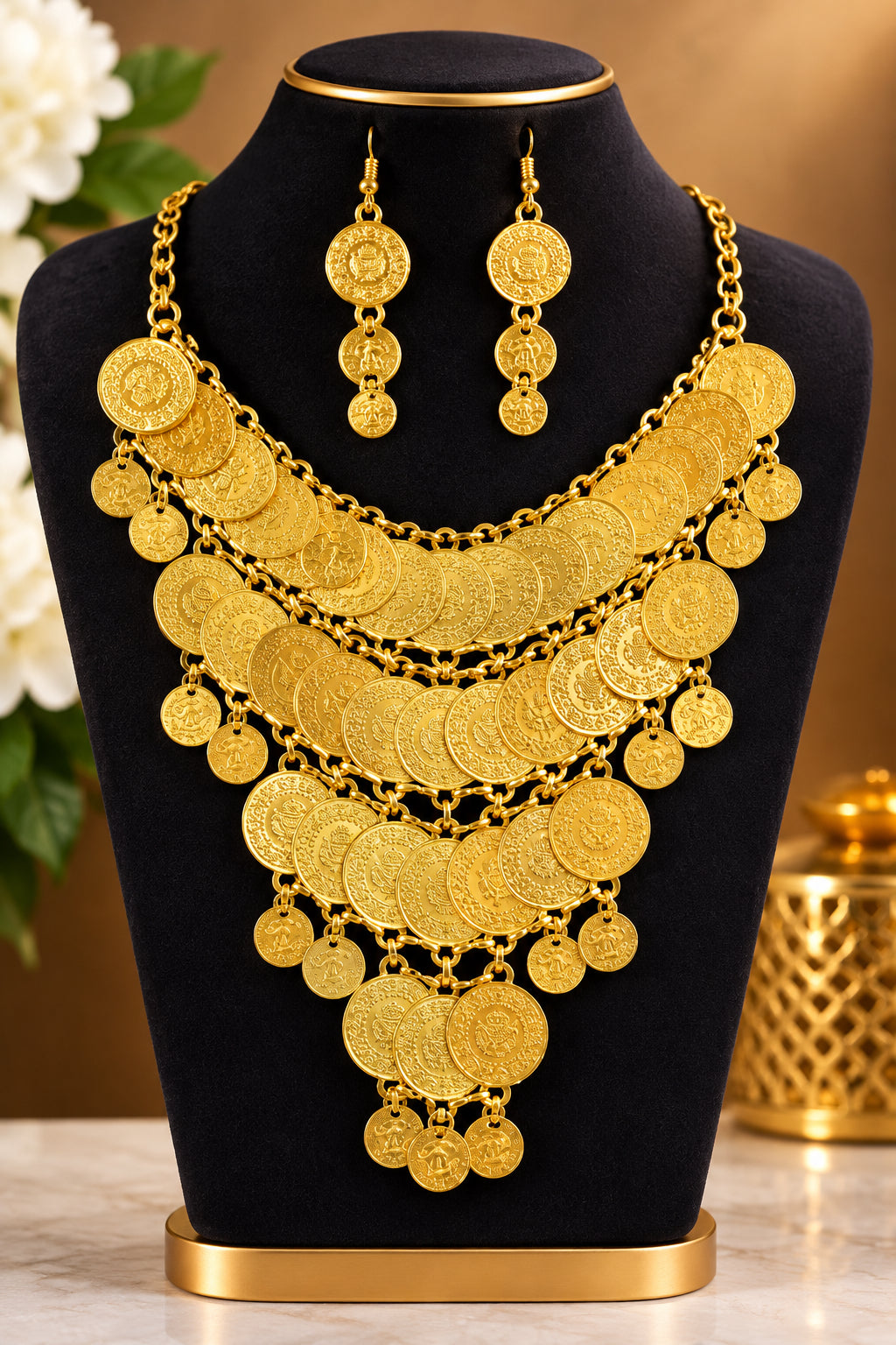 Ensemble collier et boucles d'oreilles à pièces