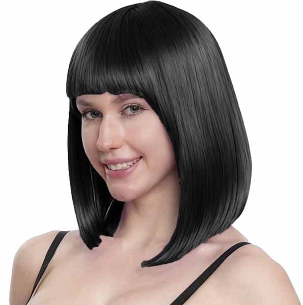 Perruque bob longue noire – Accessoire Halloween & Déguisement