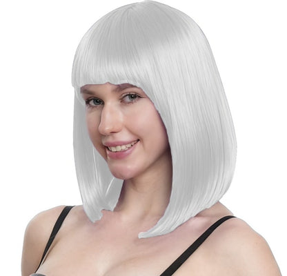 Perruque carré longue blanche – Accessoire Halloween & Déguisement